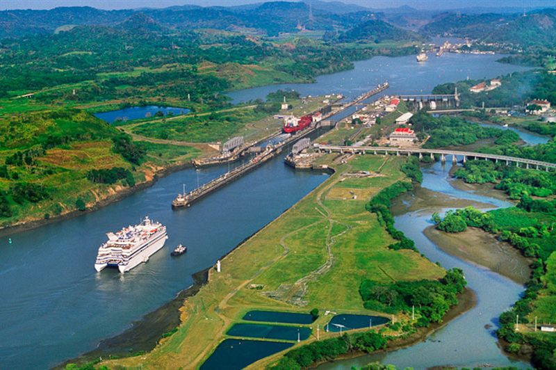 Cruise ship in canal locks