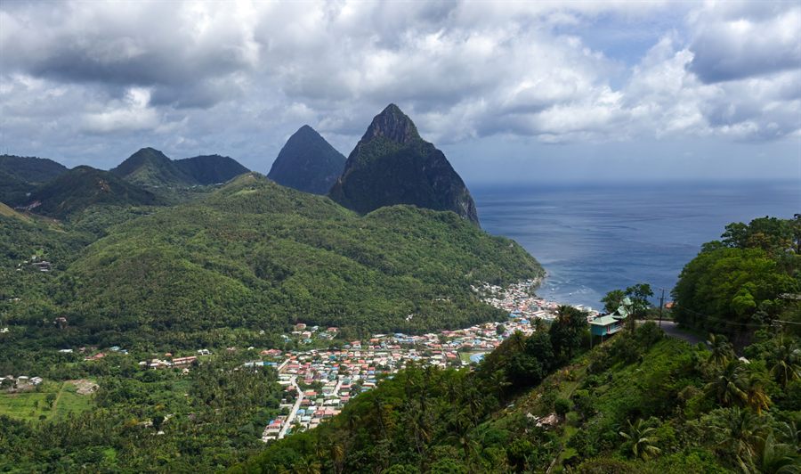 The Pitons above a St. Lucia valley