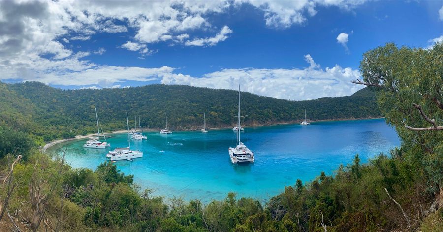 Sailboats in a Caribbean cove